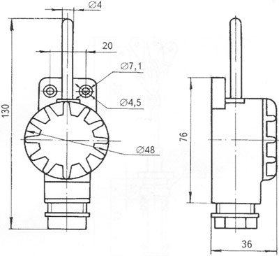 Рис.1. Габаритный чертеж термопреобразователя сопротивления ТСМ-1290В